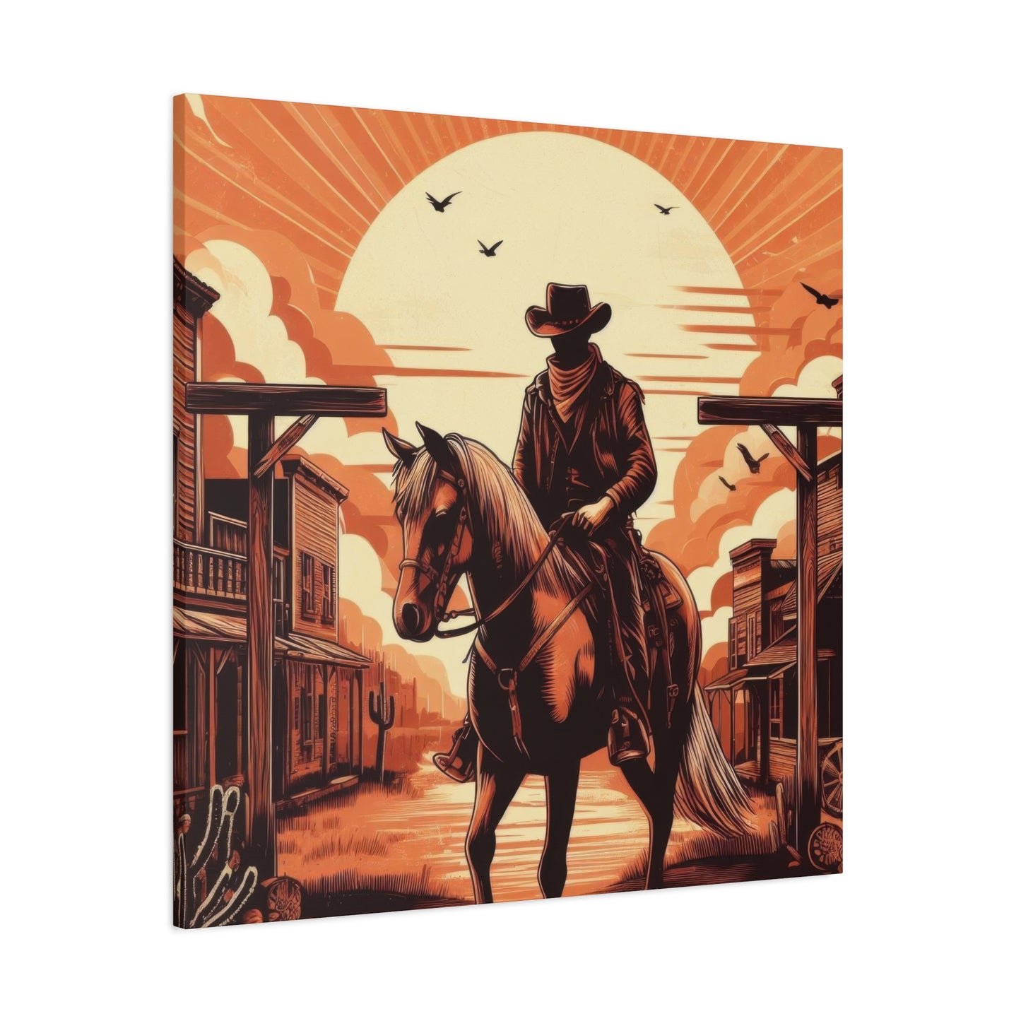 Cowboy Posing At Sunset Wall Art & Canvas Prints