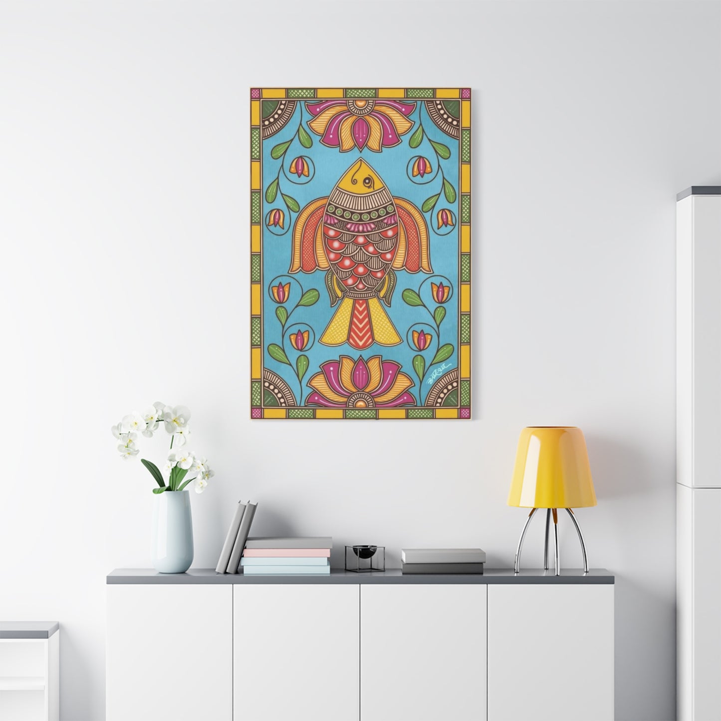 Vibrant Madhubani Fish Wall Art & Canvas Prints