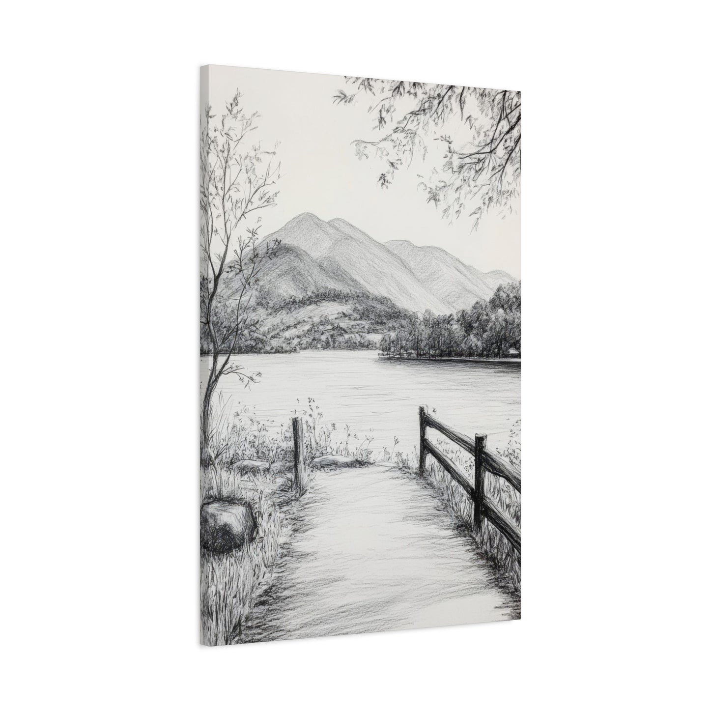 Path Along River Grey Wall Art & Canvas Prints