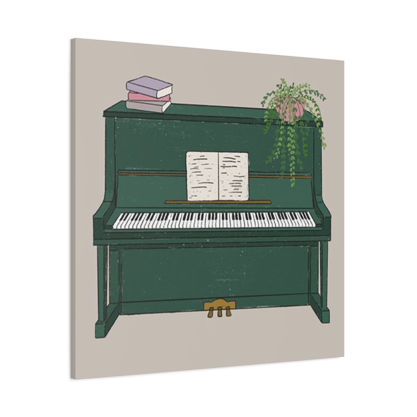 Green Piano Drawing Wall Art & Canvas Prints