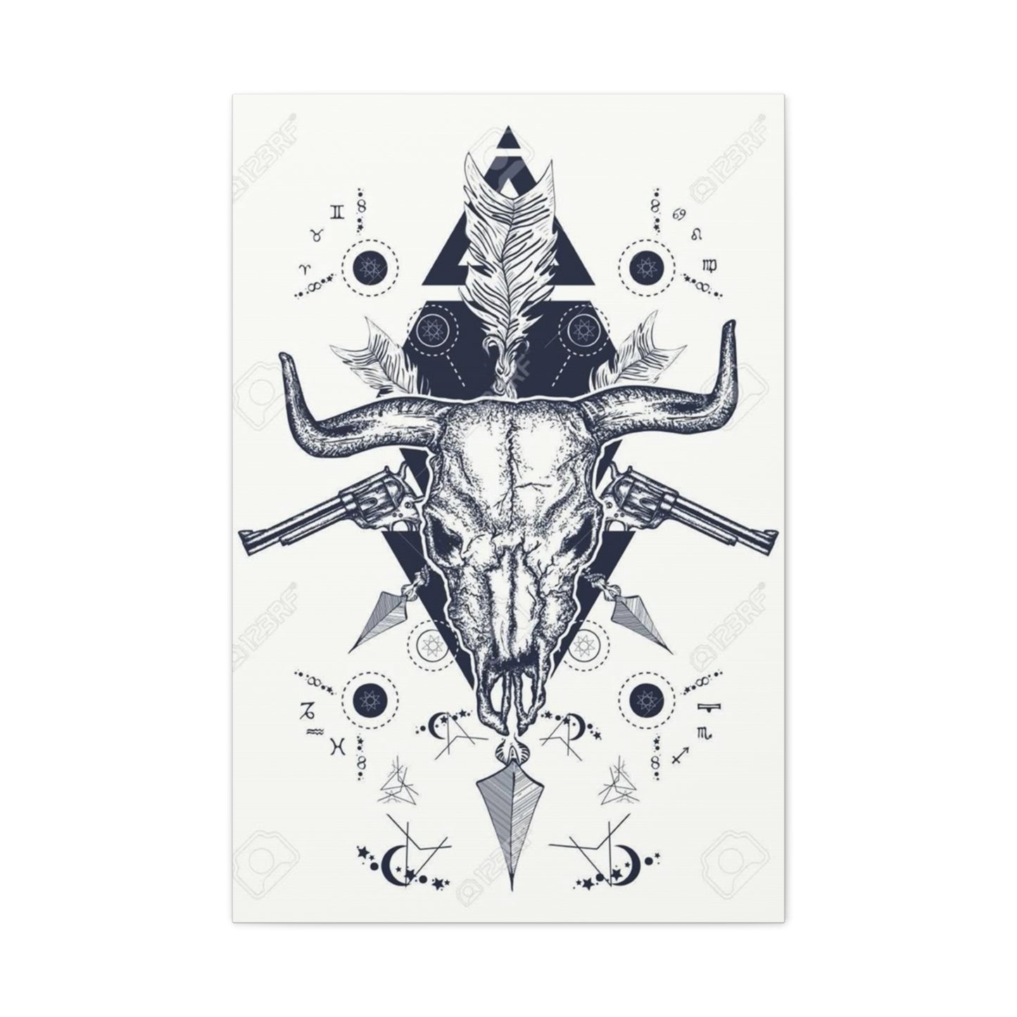 Guns And Skull Drawing Wall Art & Canvas Prints