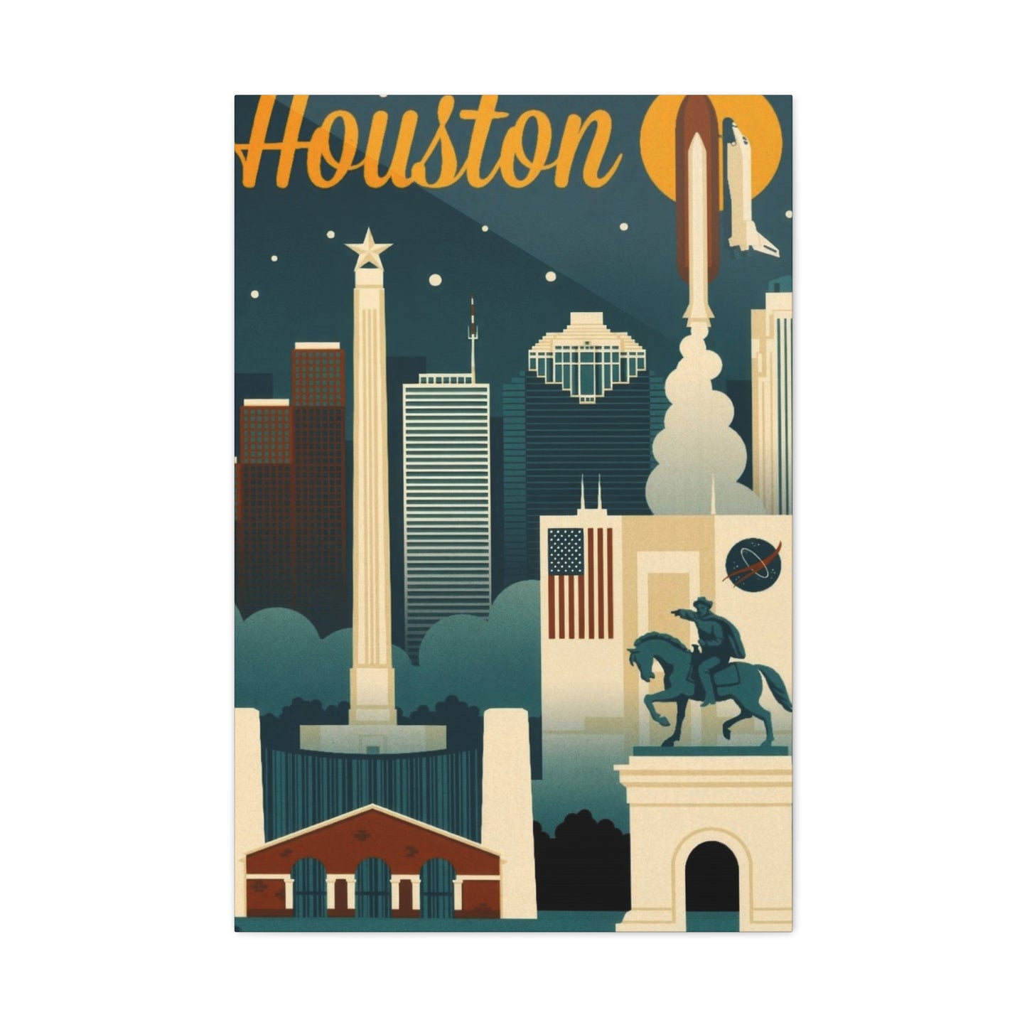 Houston Skyline Retro Wall Art & Canvas Prints