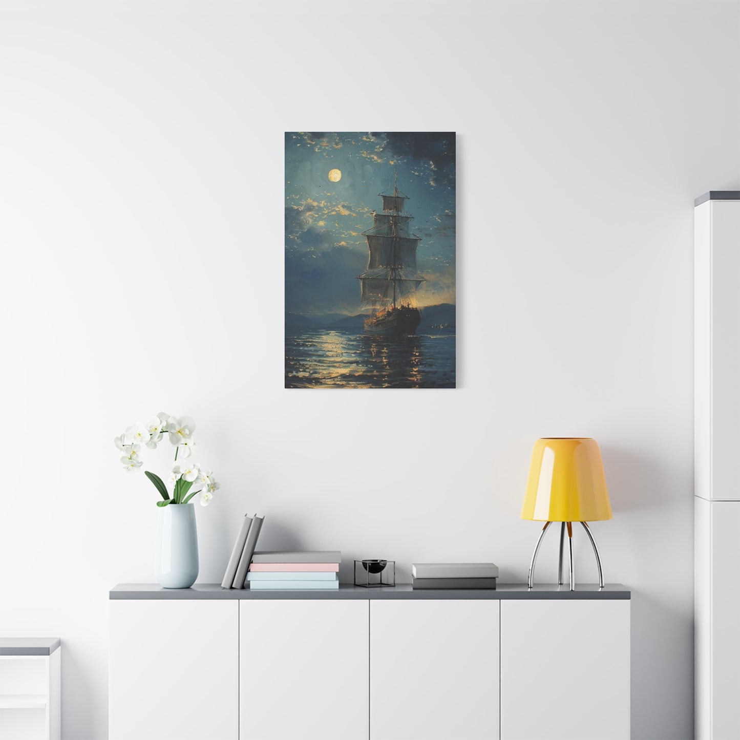 Large Ship Sailing At Night Painting Wall Art & Canvas Prints