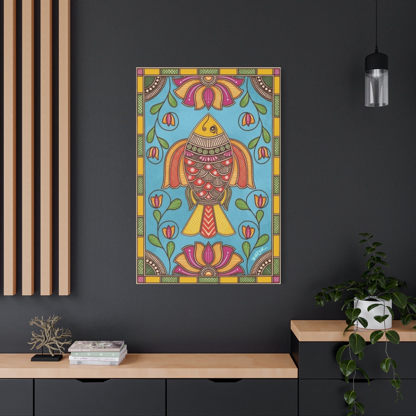 Vibrant Madhubani Fish Wall Art & Canvas Prints