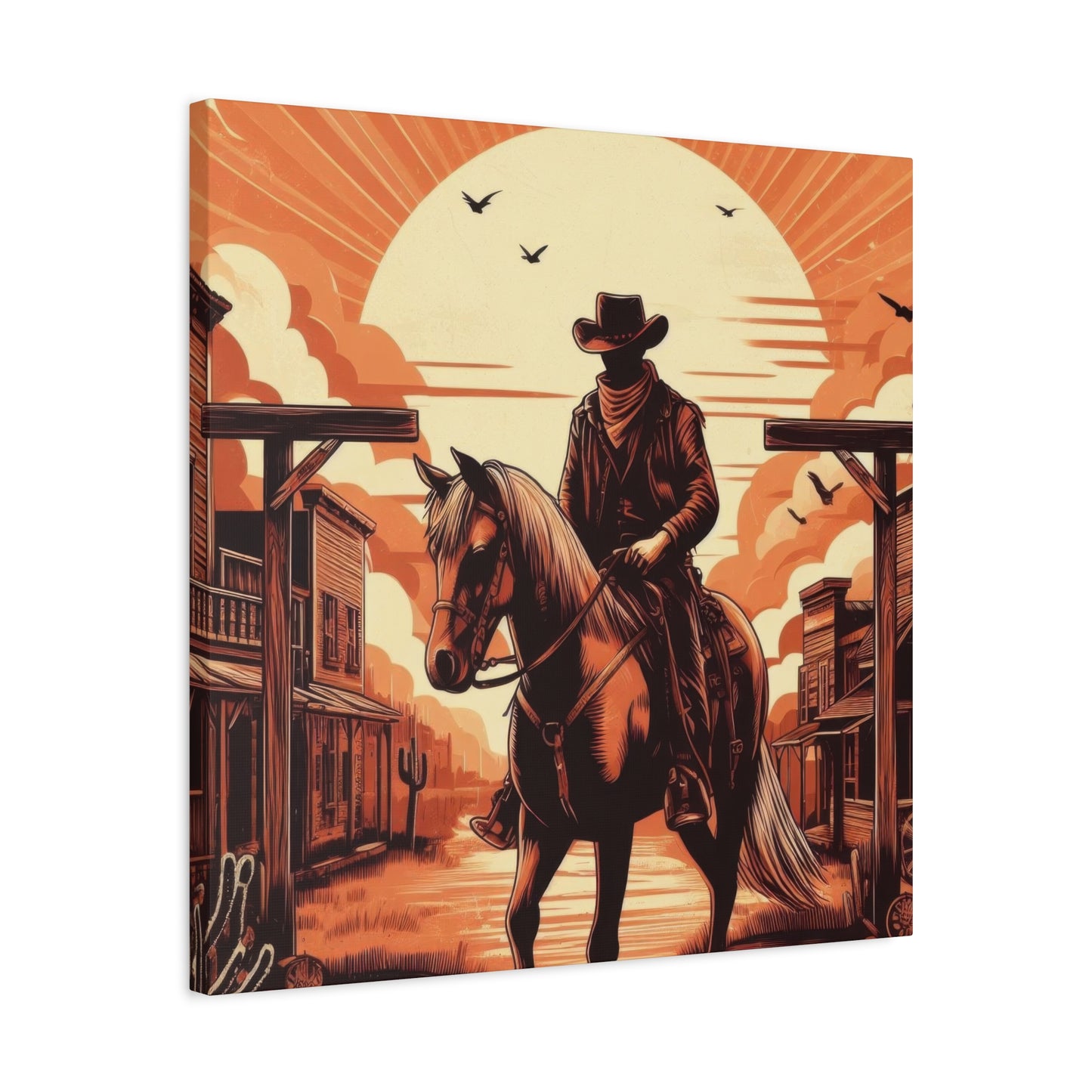 Cowboy Posing At Sunset Wall Art & Canvas Prints