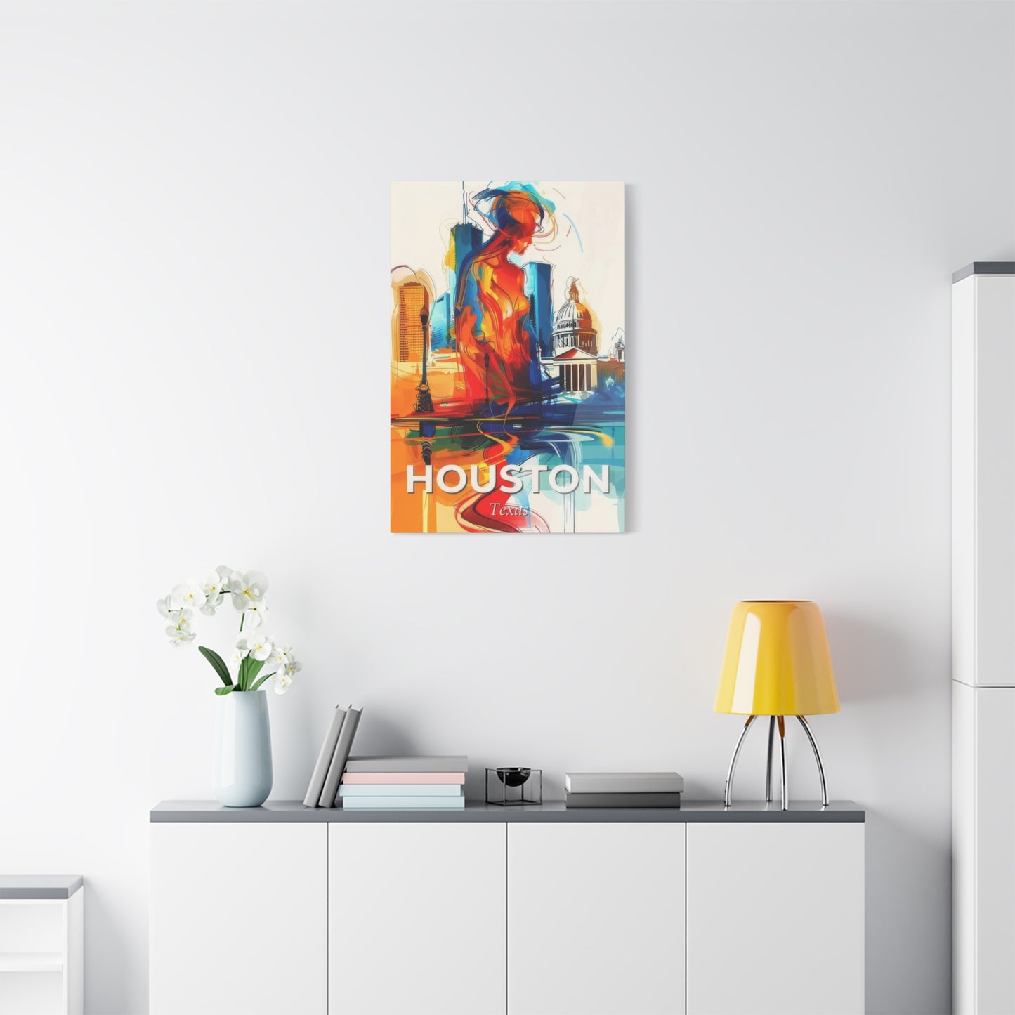 Houston Skyline Us Line Art Blue Orange Wall Art & Canvas Prints