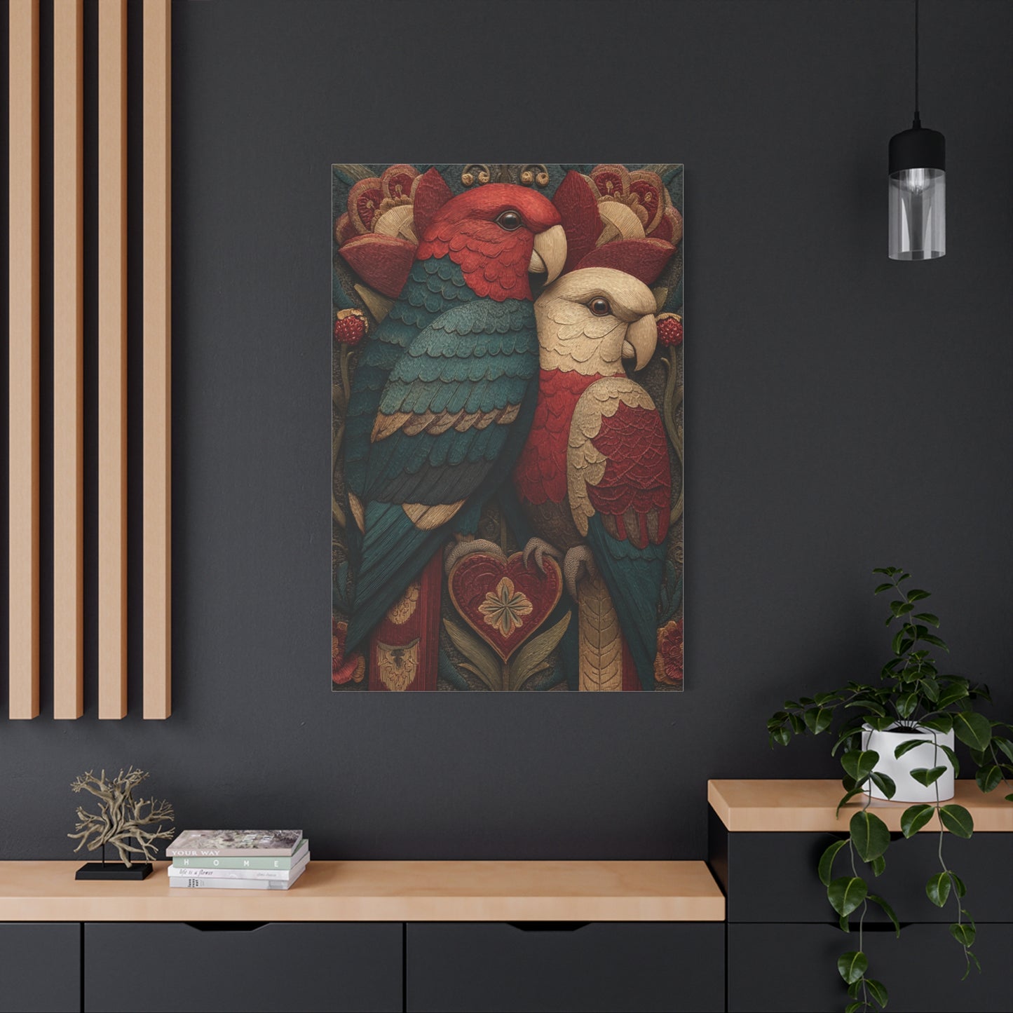 Fraktur Lovebirds Folk Ornament Wall Art & Canvas Print
