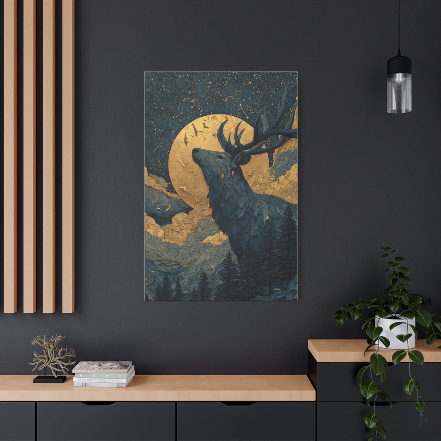 Celestial Moon Stag Wall Art & Canvas Print