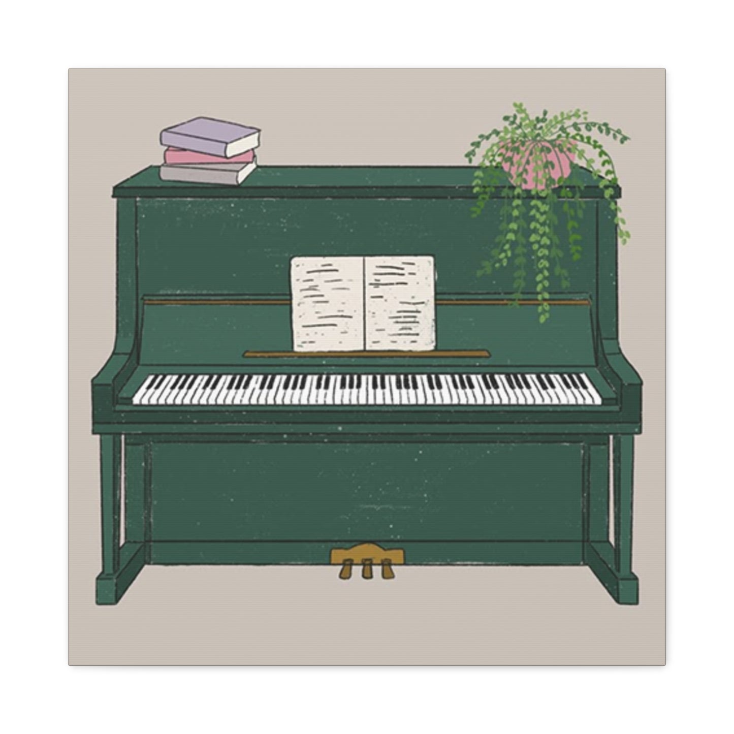 Green Piano Drawing Wall Art & Canvas Prints
