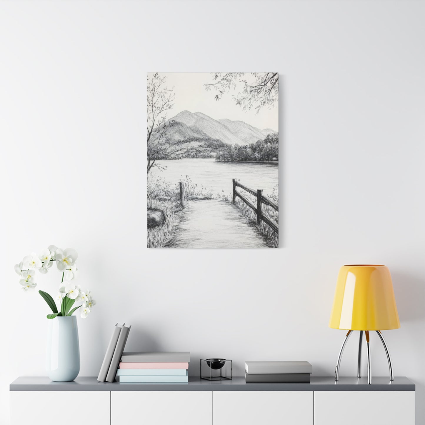 Path Along River Grey Wall Art & Canvas Prints