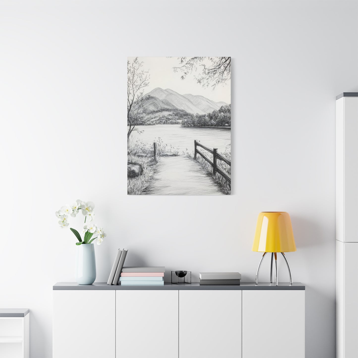 Path Along River Grey Wall Art & Canvas Prints