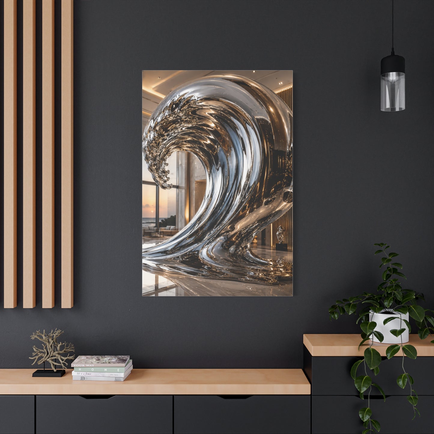 Luxury Chrome Wave Sculpture Interior Wall Art & Canvas Print