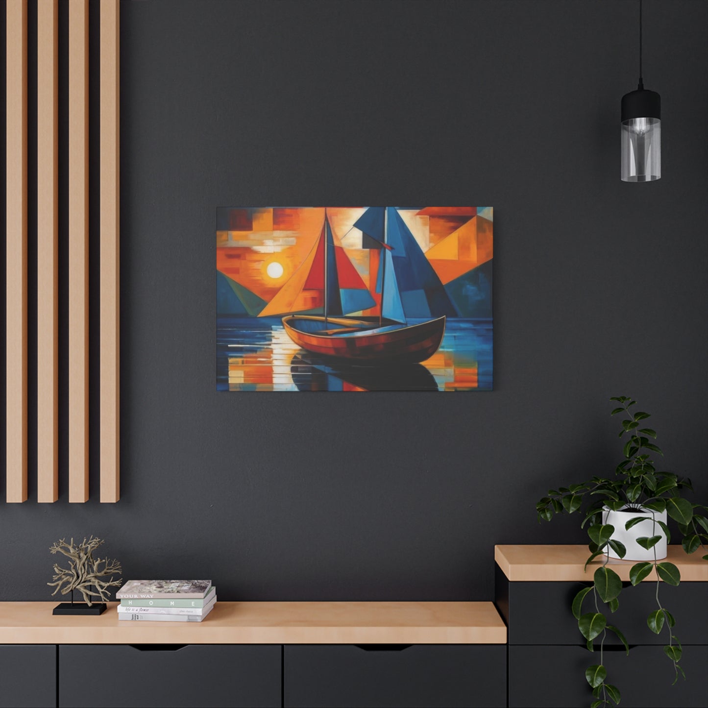 Boat In Water Sunset Cubism Wall Art & Canvas Prints