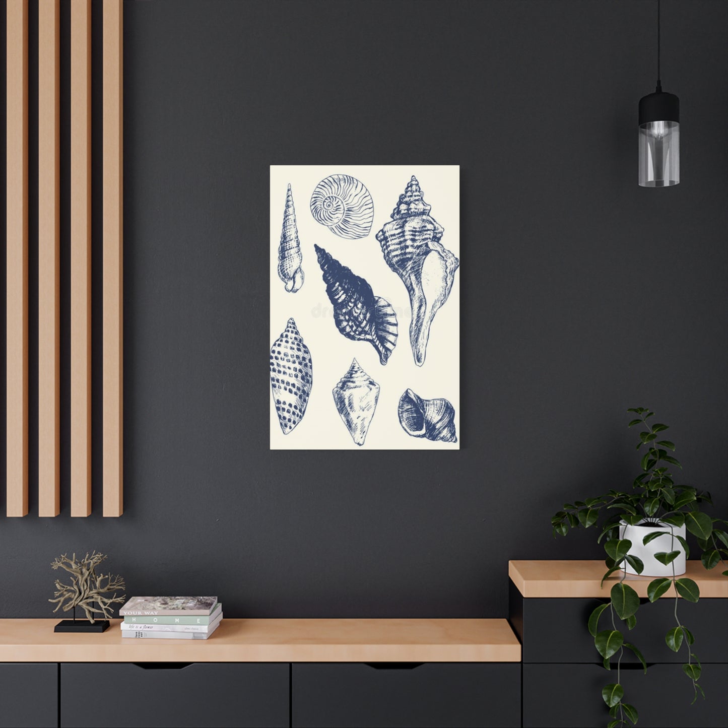 Blue Different Shell Shapes Drawing Wall Art & Canvas Prints