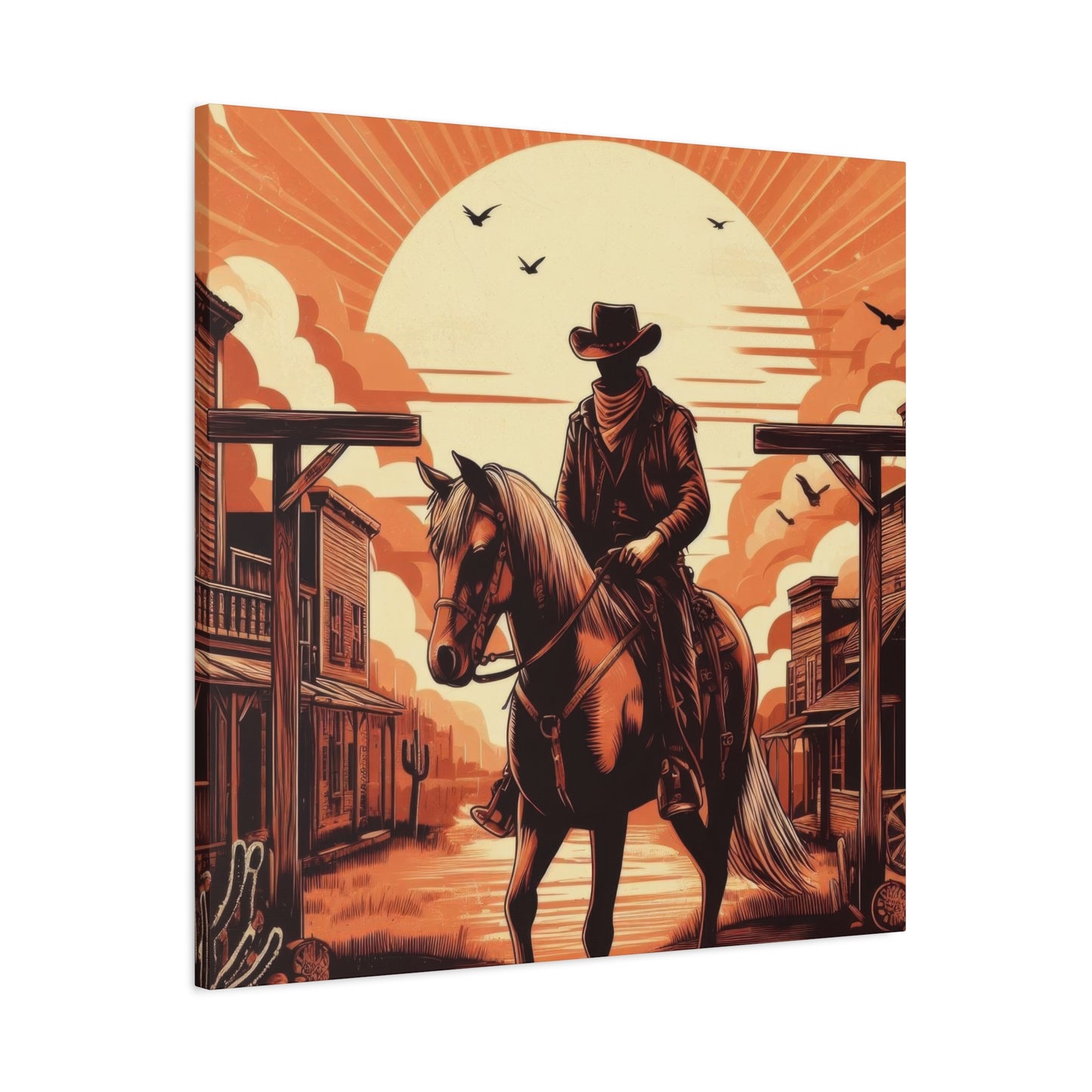 Cowboy Posing At Sunset Wall Art & Canvas Prints