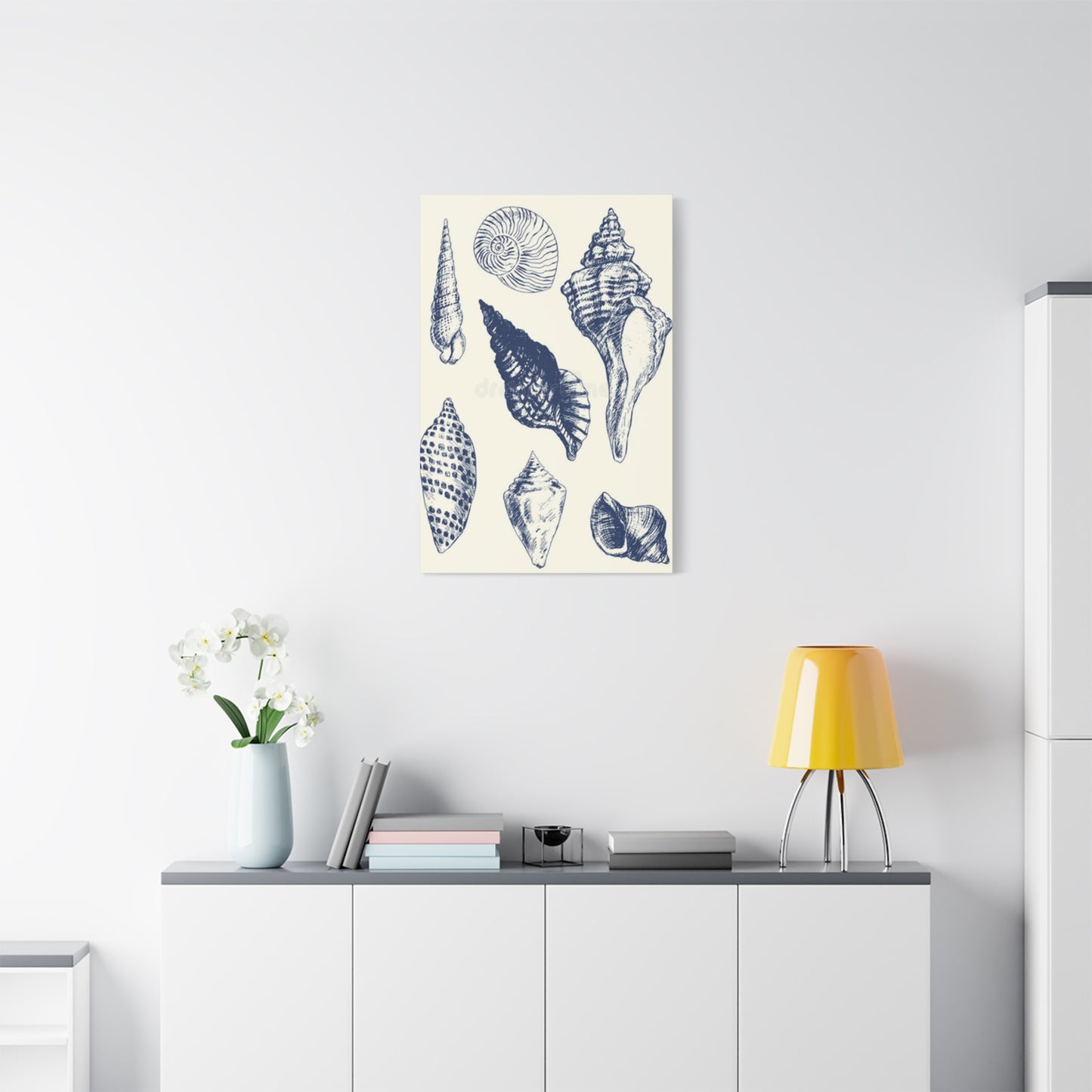 Blue Different Shell Shapes Drawing Wall Art & Canvas Prints