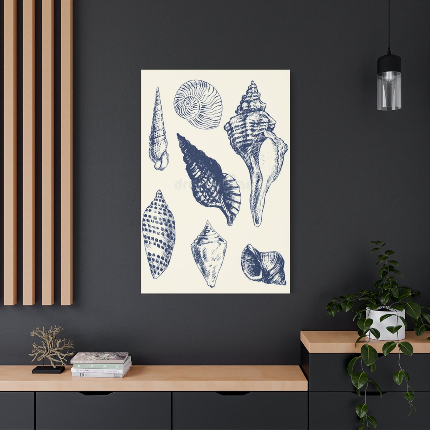 Blue Different Shell Shapes Drawing Wall Art & Canvas Prints