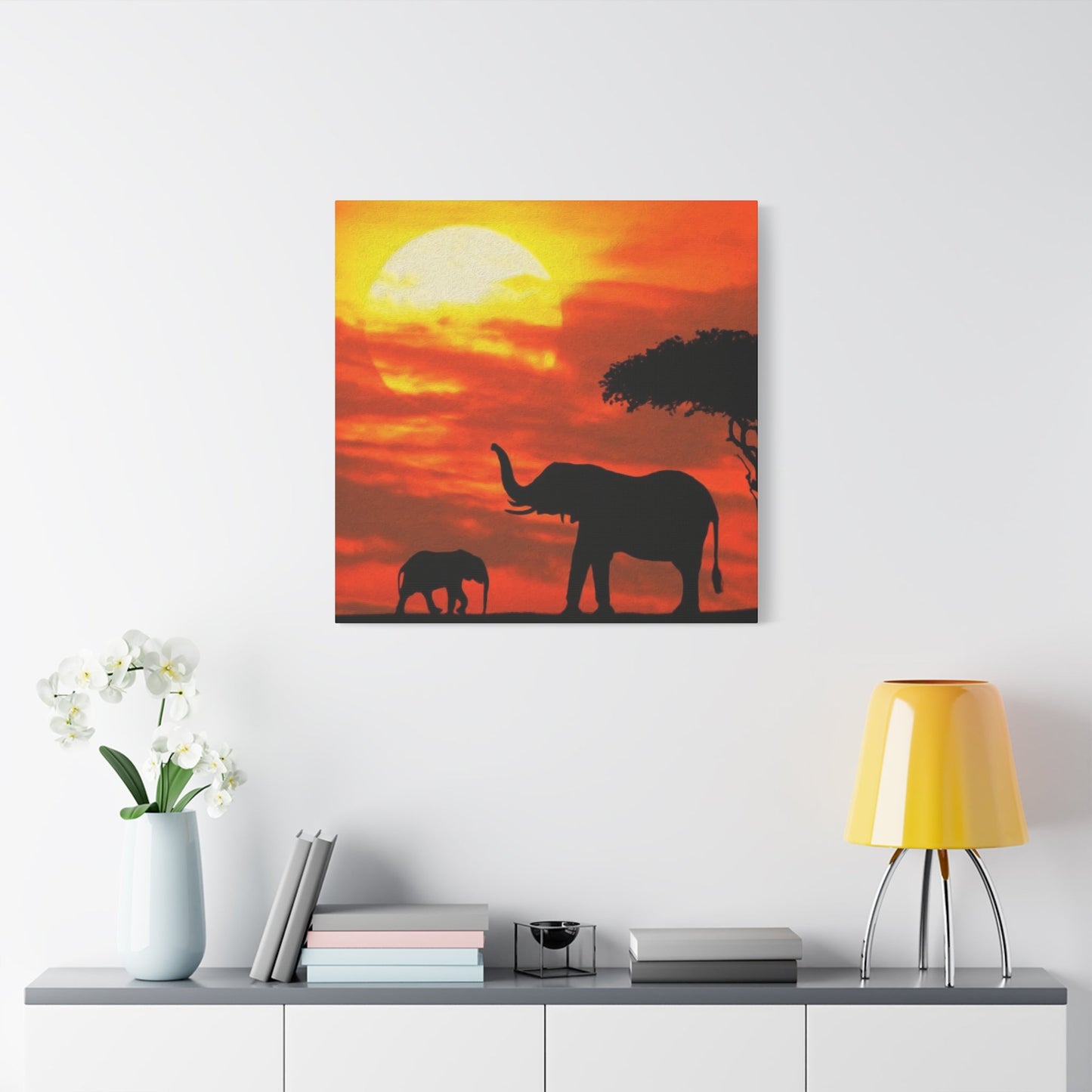 Elephant in Sunset Wall Art & Canvas Prints