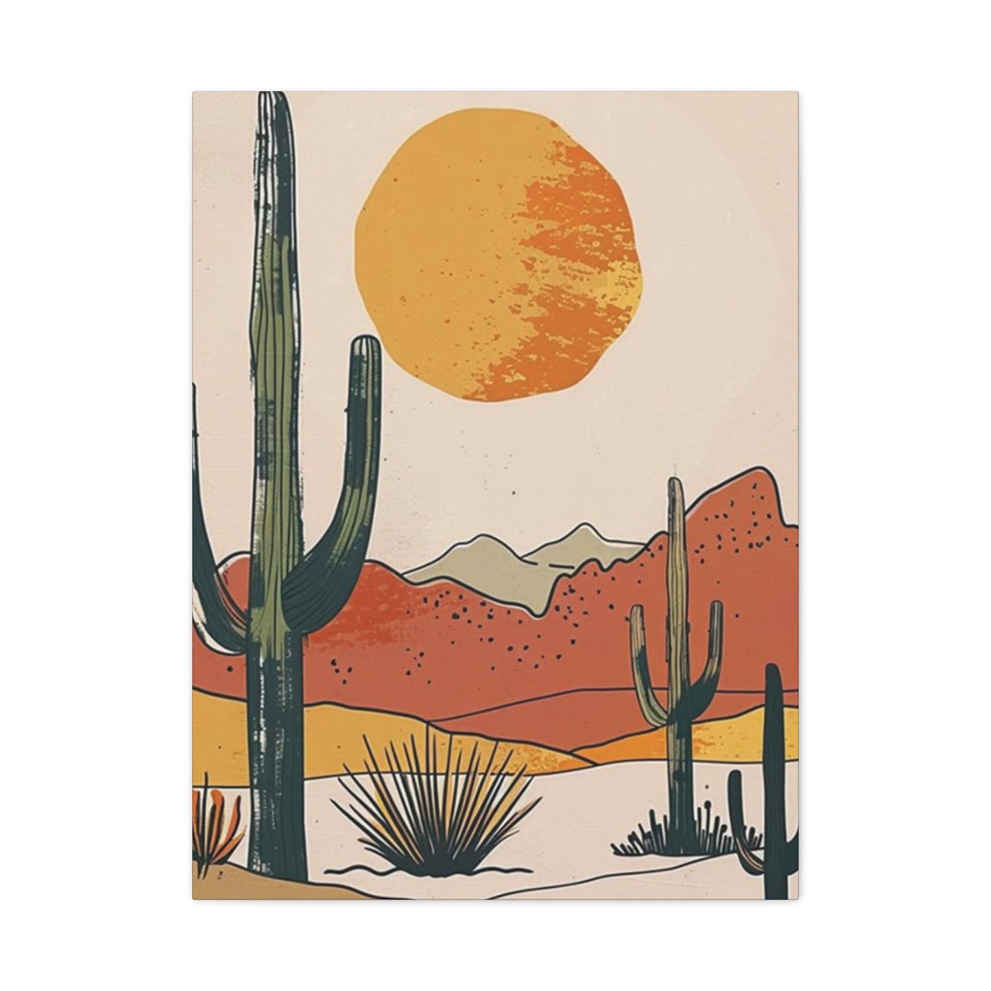 Arizona Cactus Mountain Drawing Wall Art & Canvas Prints