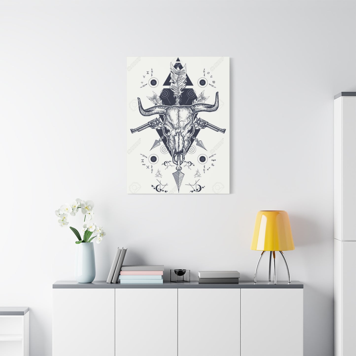 Guns And Skull Drawing Wall Art & Canvas Prints