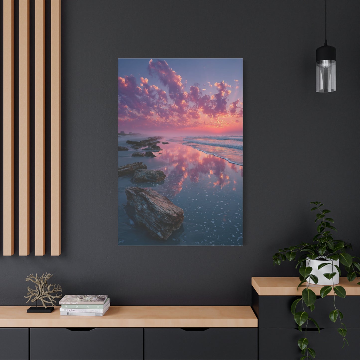 Sunrise Driftwood Shoreline Reflection Wall Art & Canvas Print