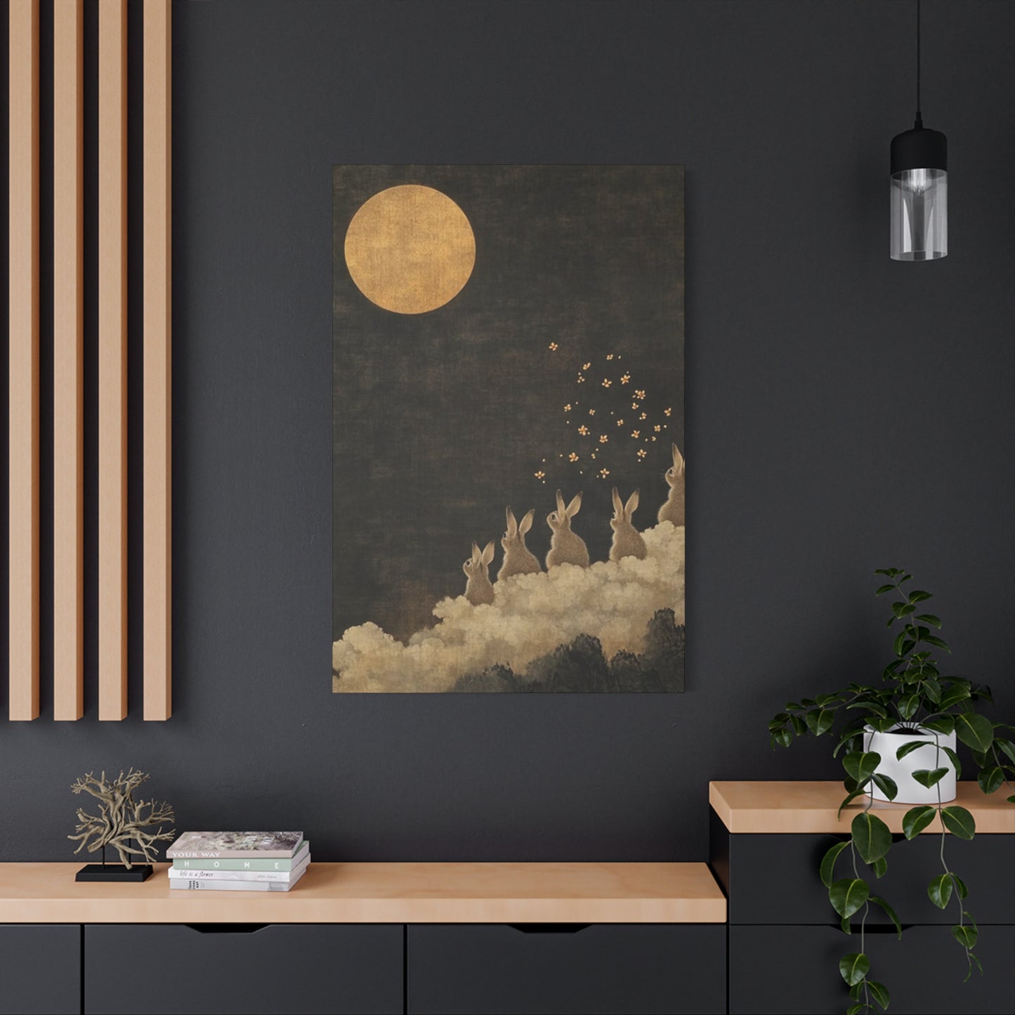 Moon & Rabbits Painting Wall Art & Canvas Prints