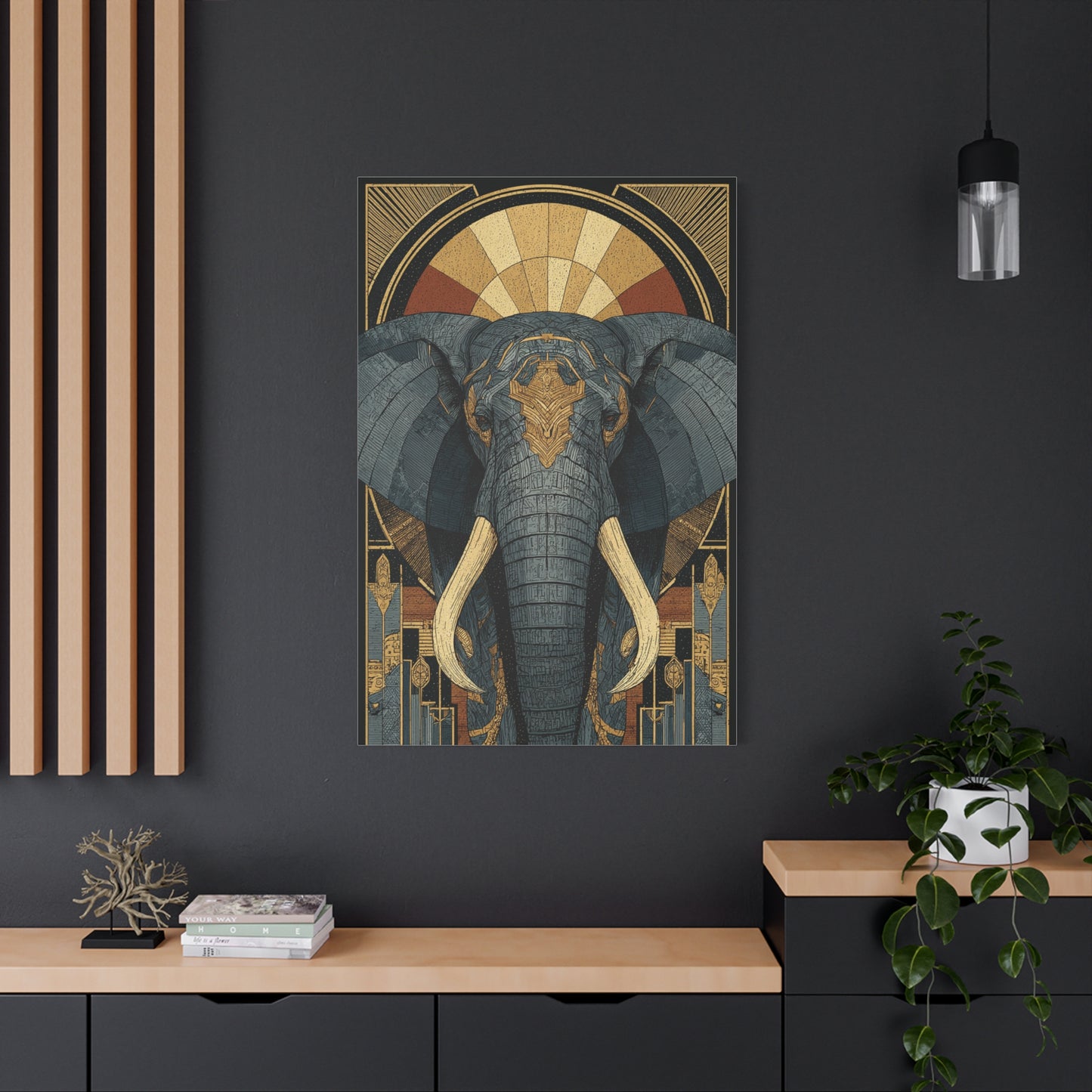 Art Deco Elephant Halo Portrait Wall Art & Canvas Print
