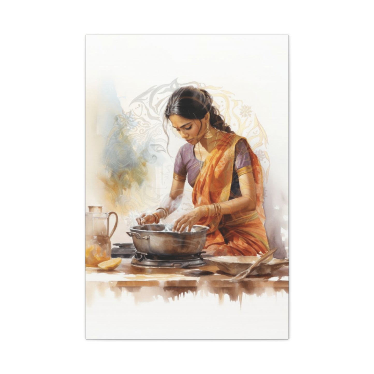 Indian Women In Saree Cooking Wall Art & Canvas Prints