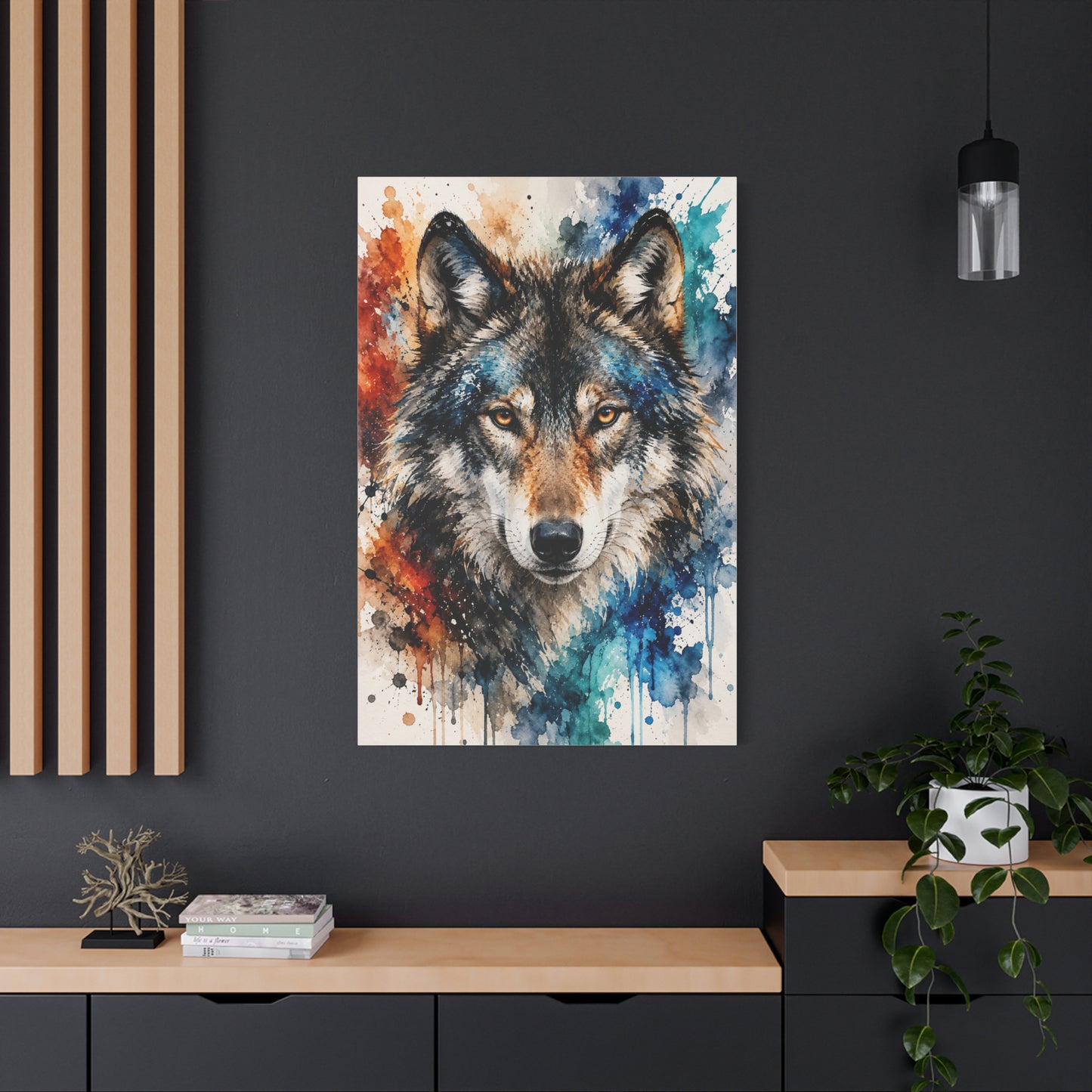 Watercolor Splash Wolf Expression Portrait Wall Art & Canvas Print