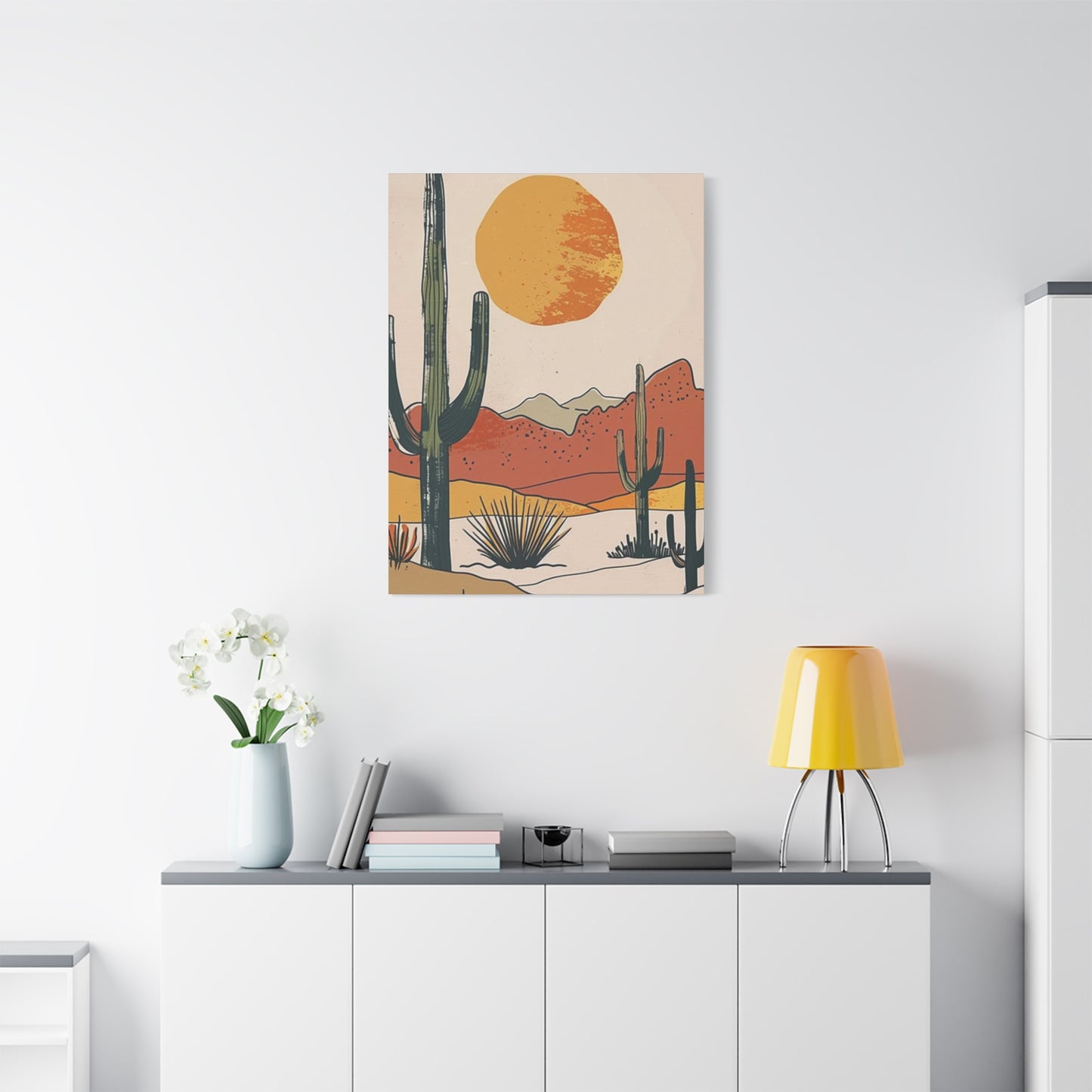 Arizona Cactus Mountain Drawing Wall Art & Canvas Prints