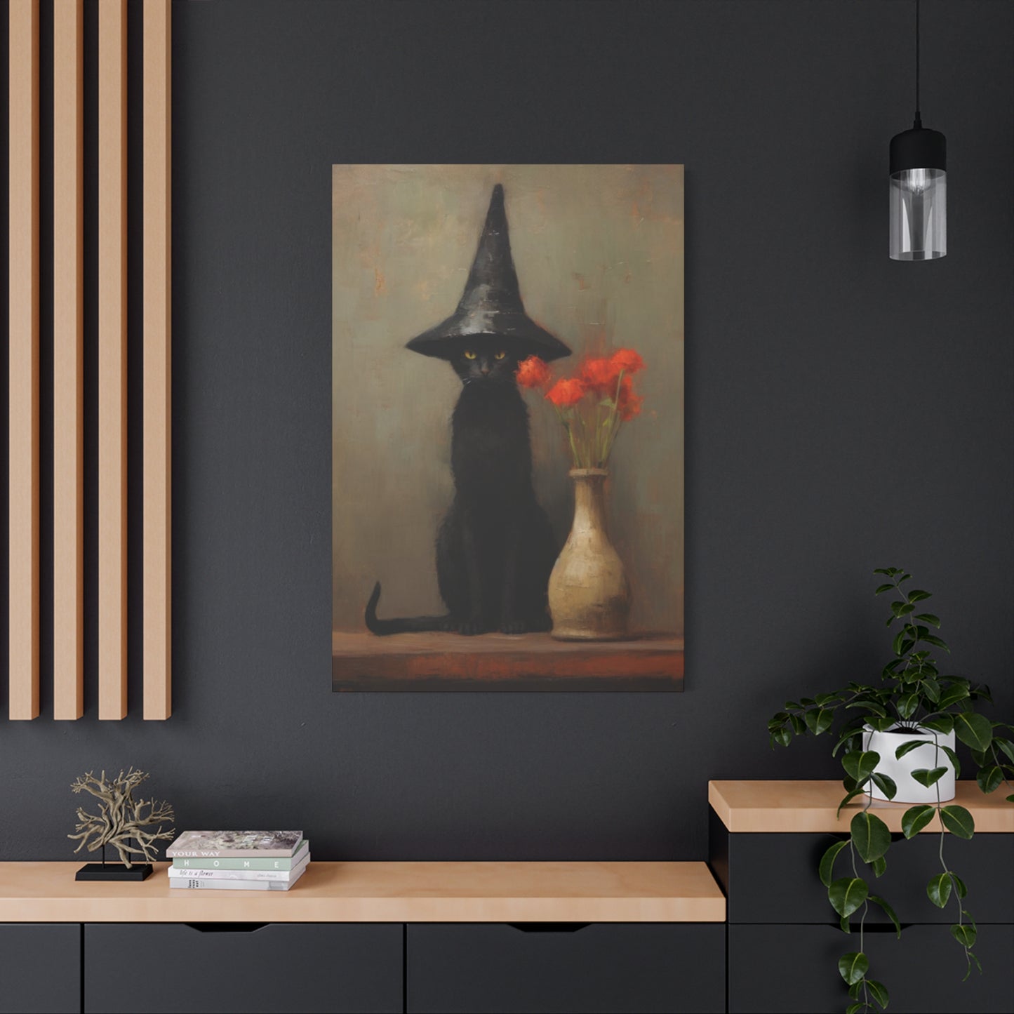 Black Cat With Hat Wall Art & Canvas Prints