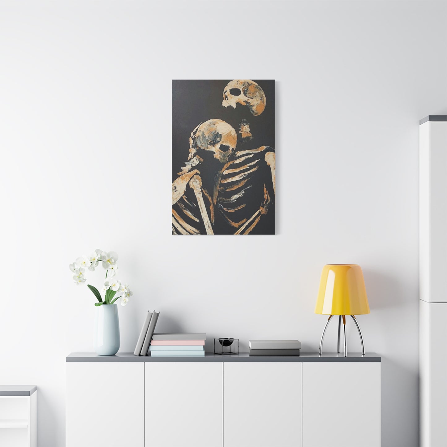 Couple Skeleton Hugging Wall Art & Canvas Prints
