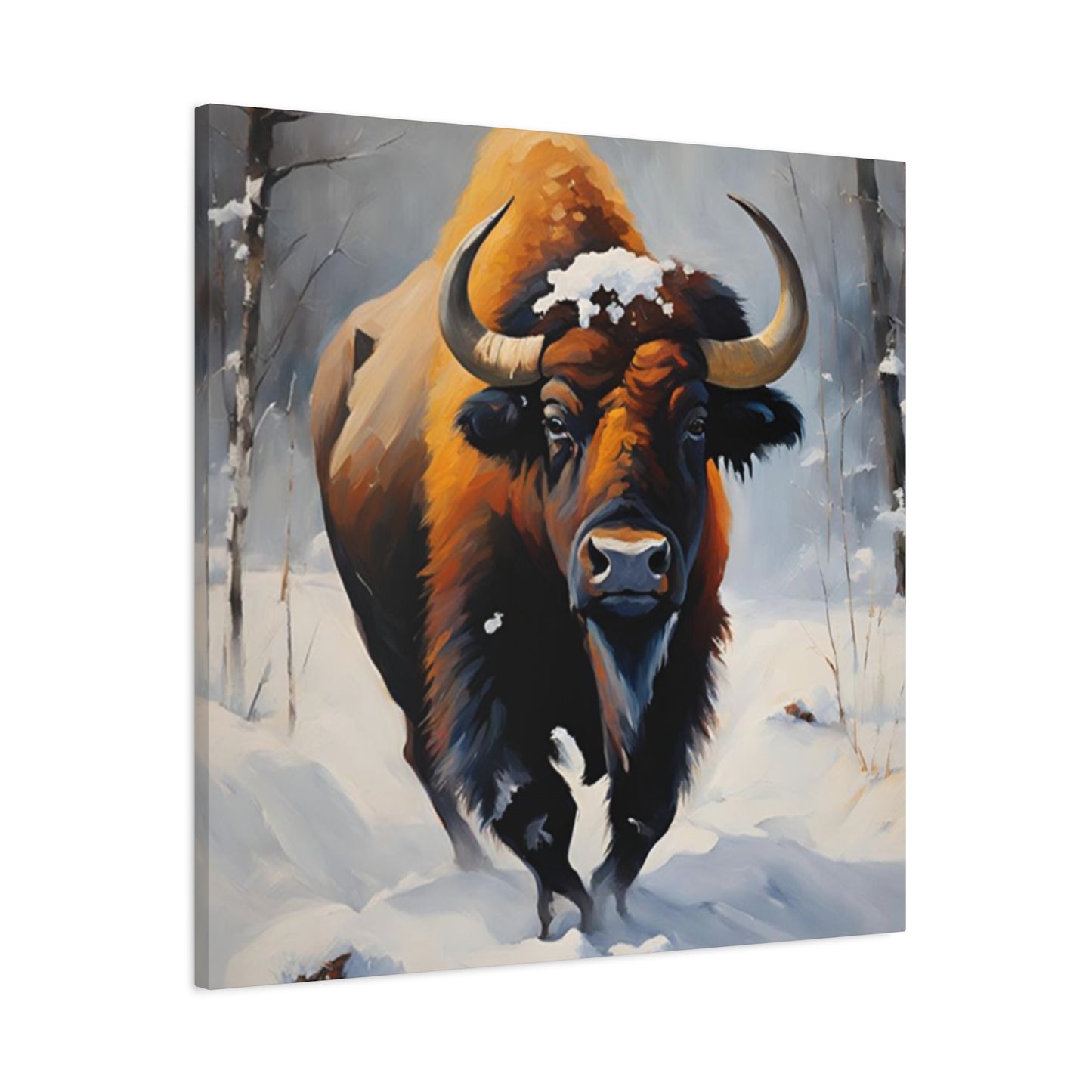 Bull In Snow Painting Wall Art & Canvas Prints