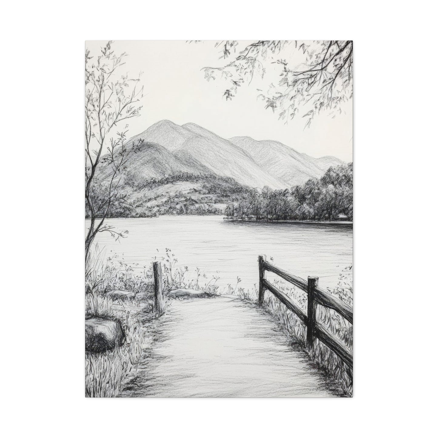 Path Along River Grey Wall Art & Canvas Prints