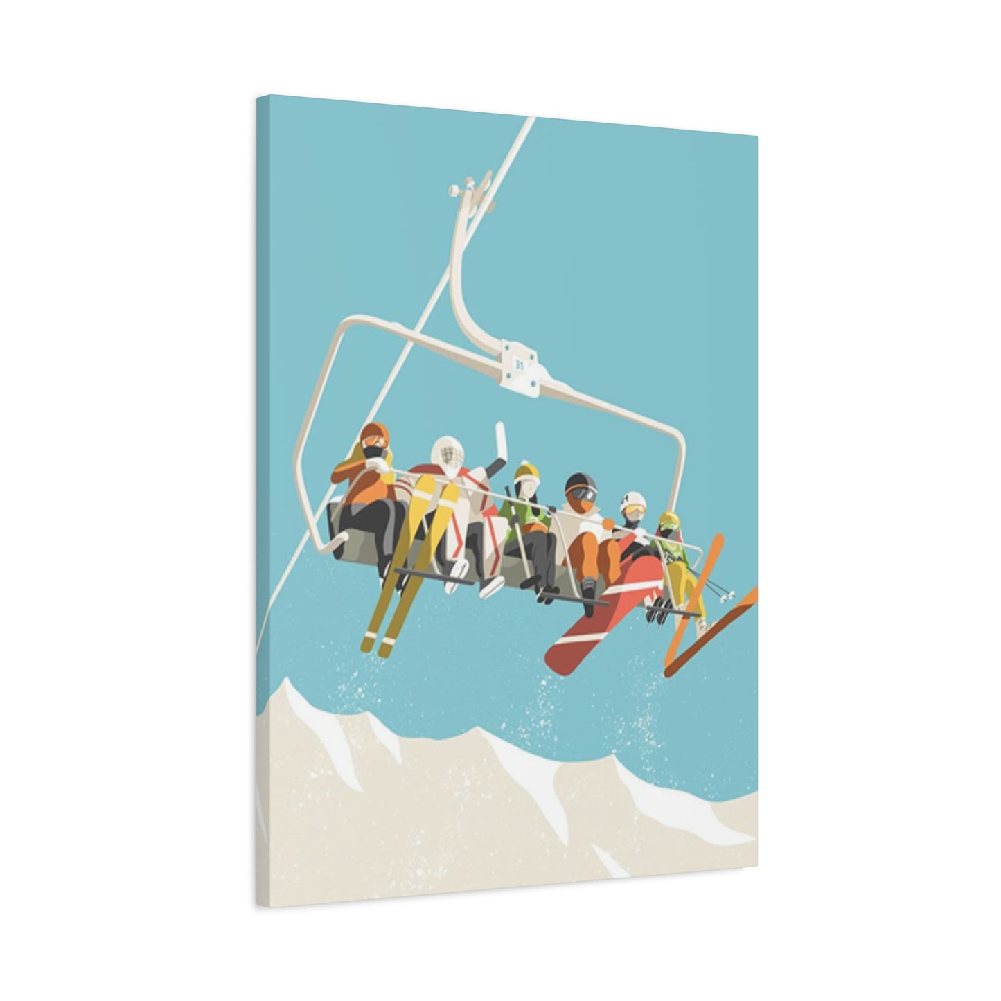 Five Skiers On Gondola Wall Art & Canvas Prints