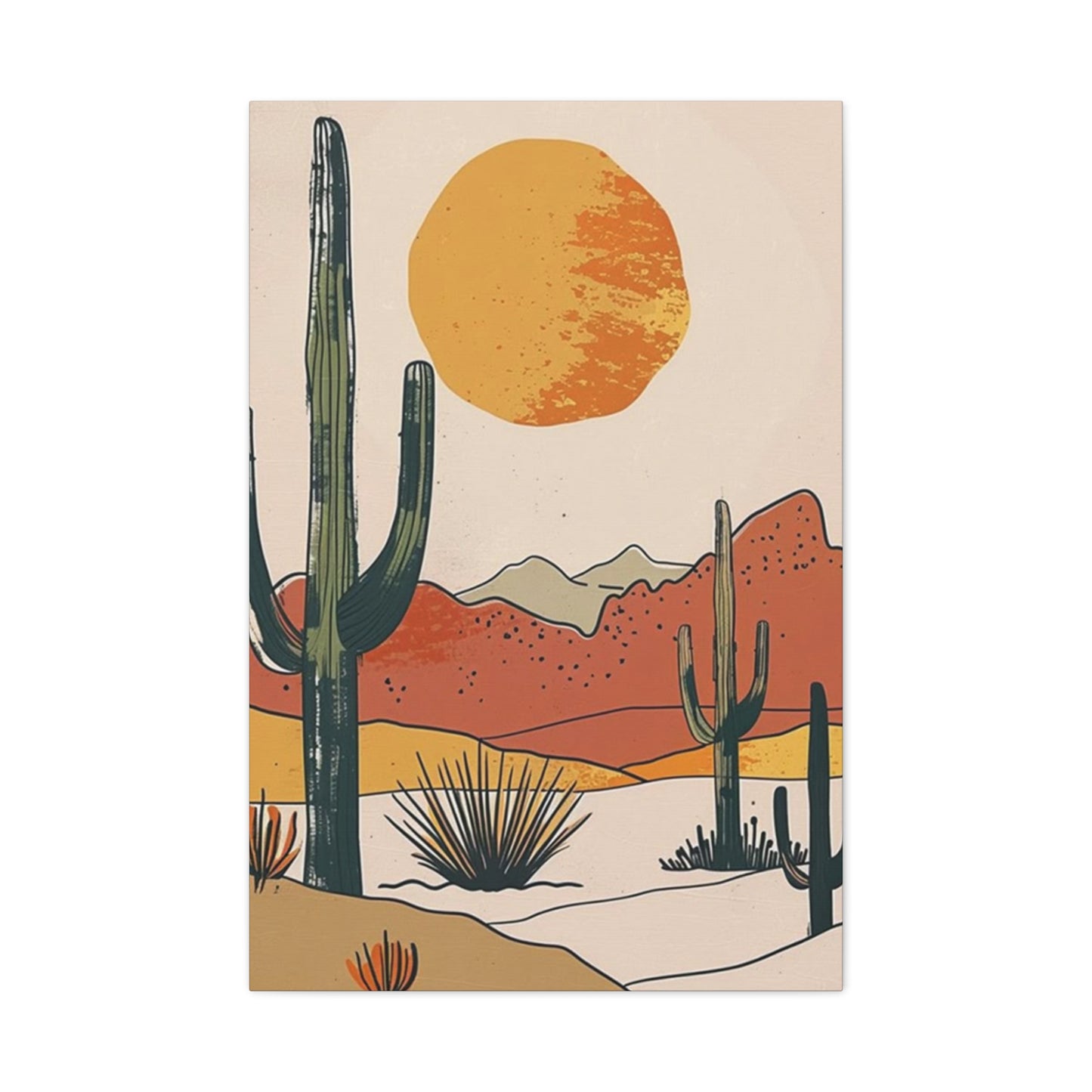 Arizona Cactus Mountain Drawing Wall Art & Canvas Prints