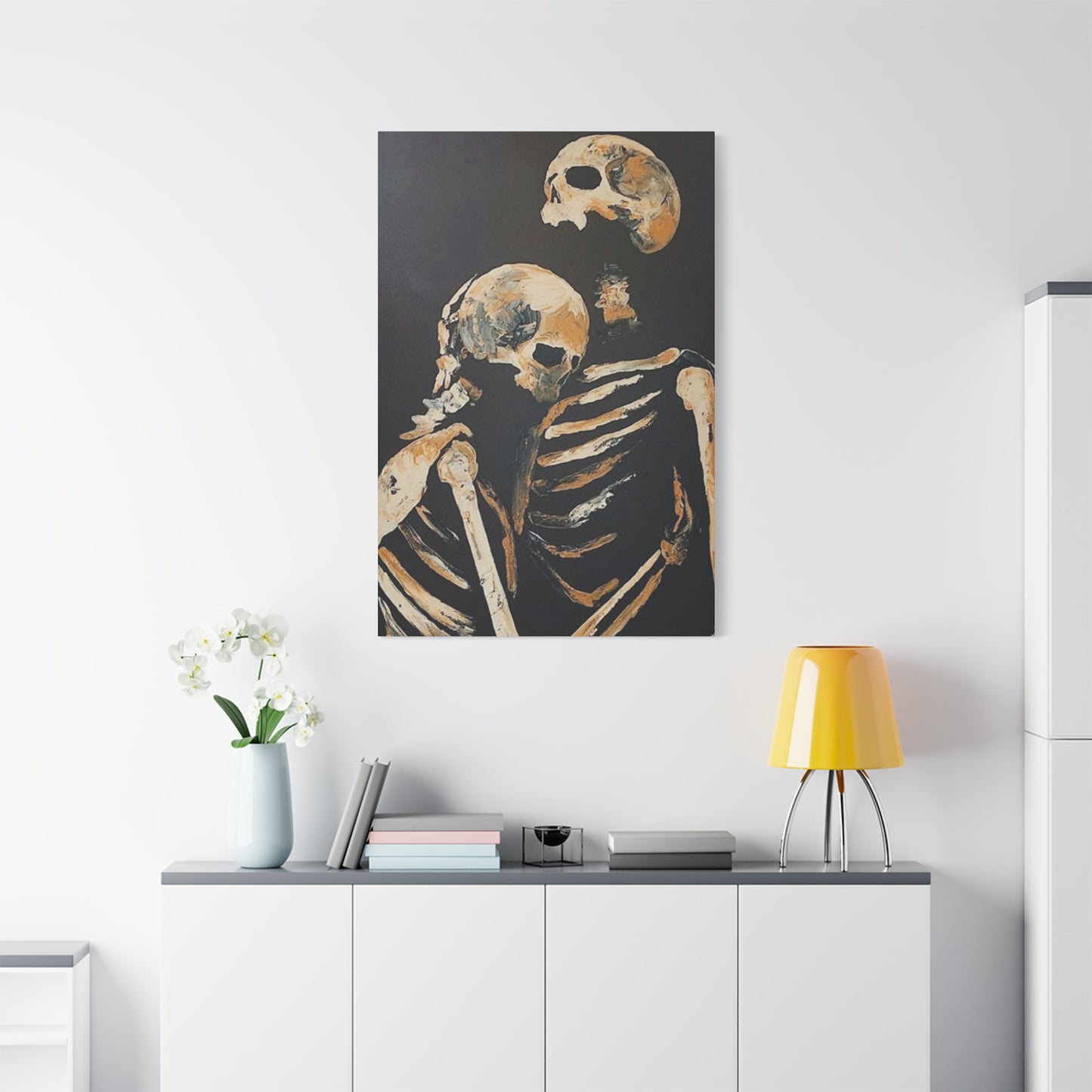Couple Skeleton Hugging Wall Art & Canvas Prints