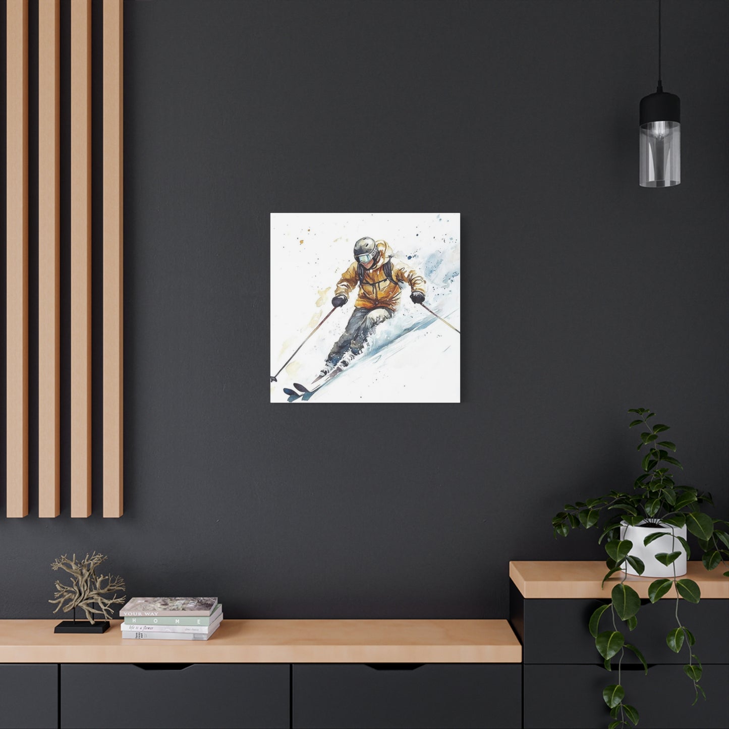 Skiing In White Snow Painting Wall Art & Canvas Prints