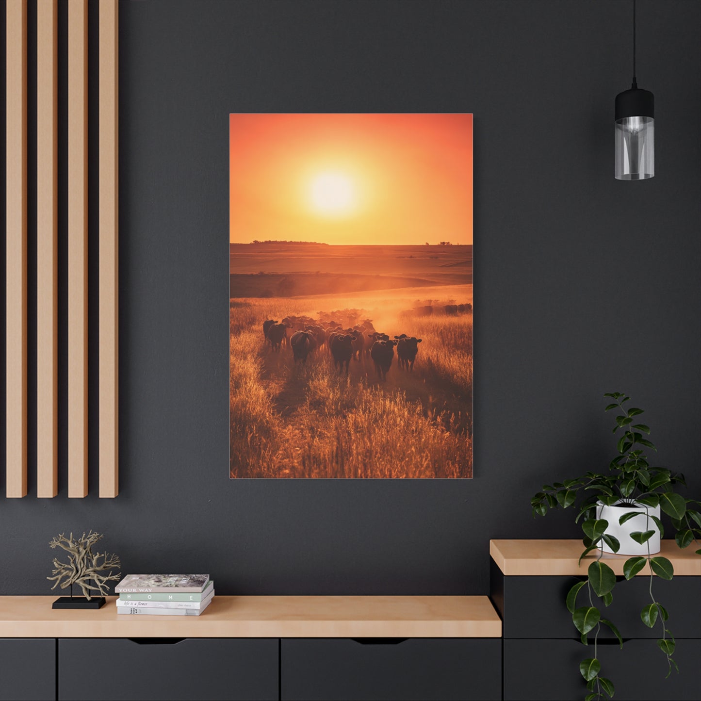 Golden Sunset Cattle Trail Wall Art & Canvas Print