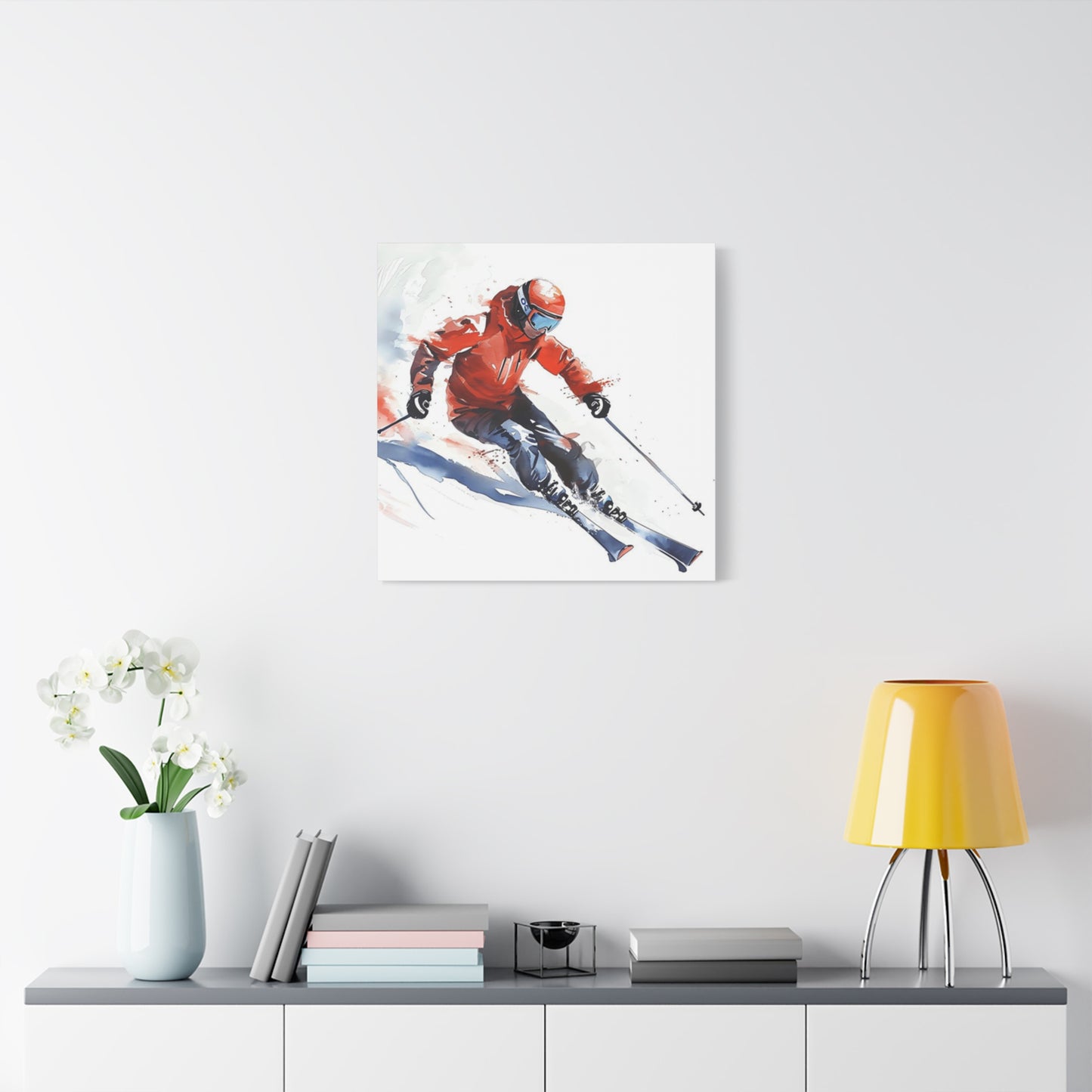 Skiing In Snow Painting Wall Art & Canvas Prints