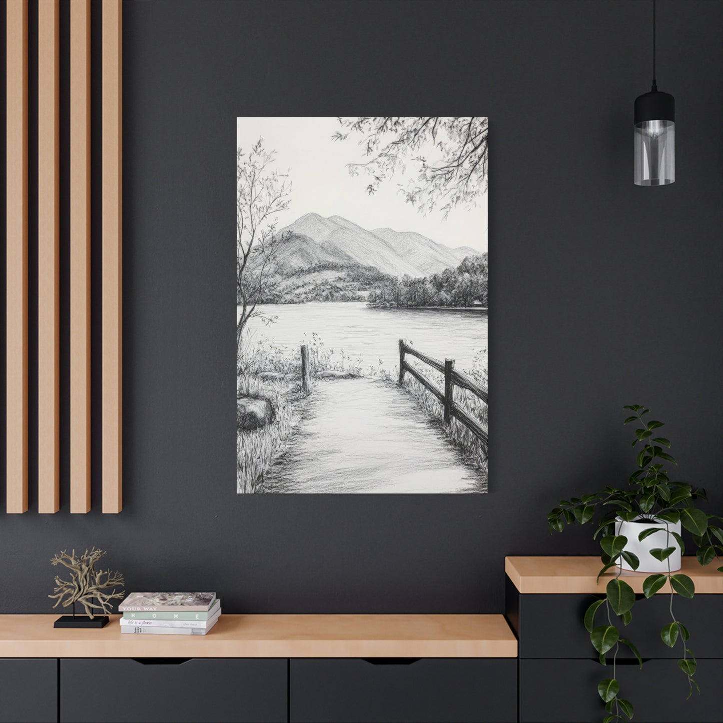 Path Along River Grey Wall Art & Canvas Prints