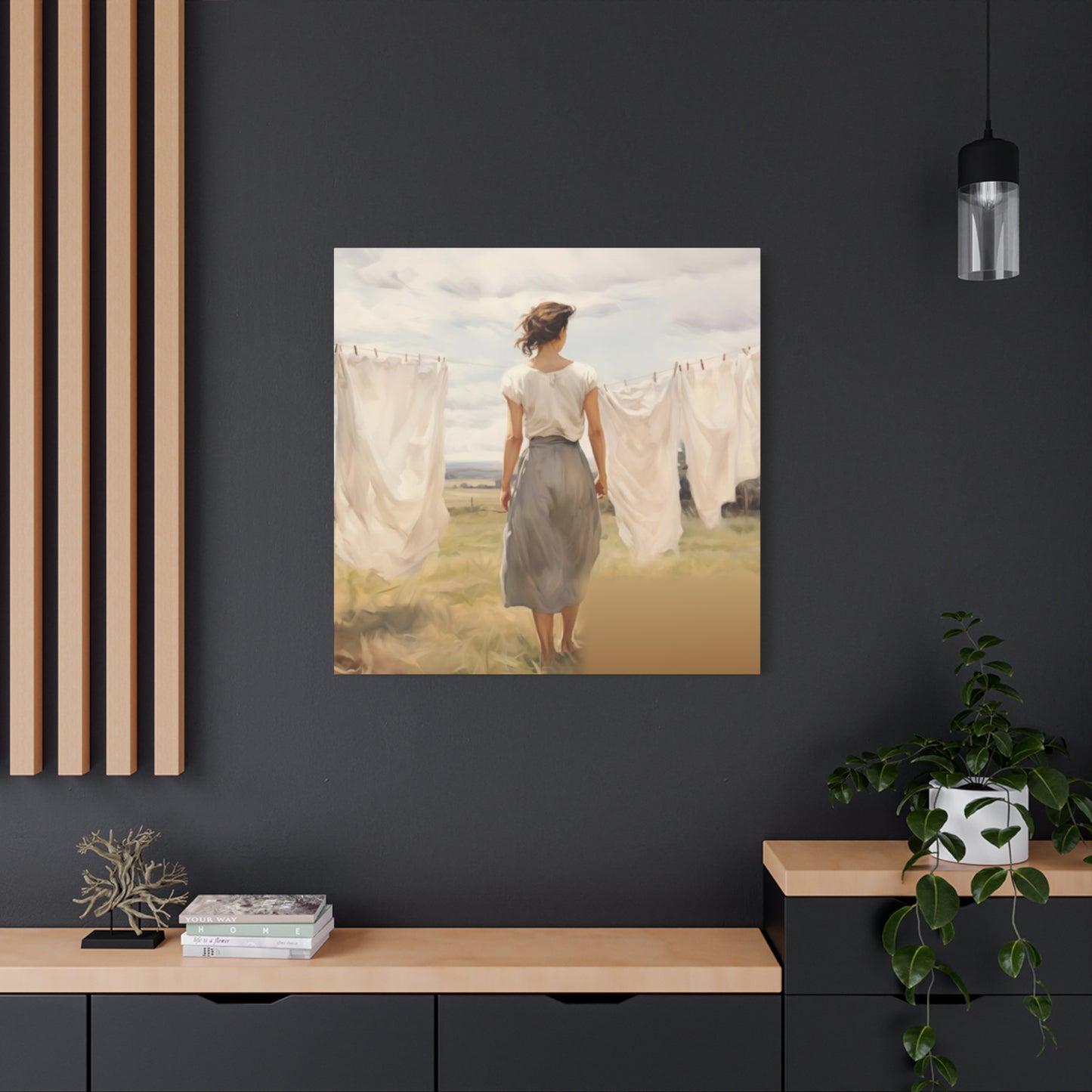 Women Drying White Clothes Laundry Wall Art & Canvas Prints