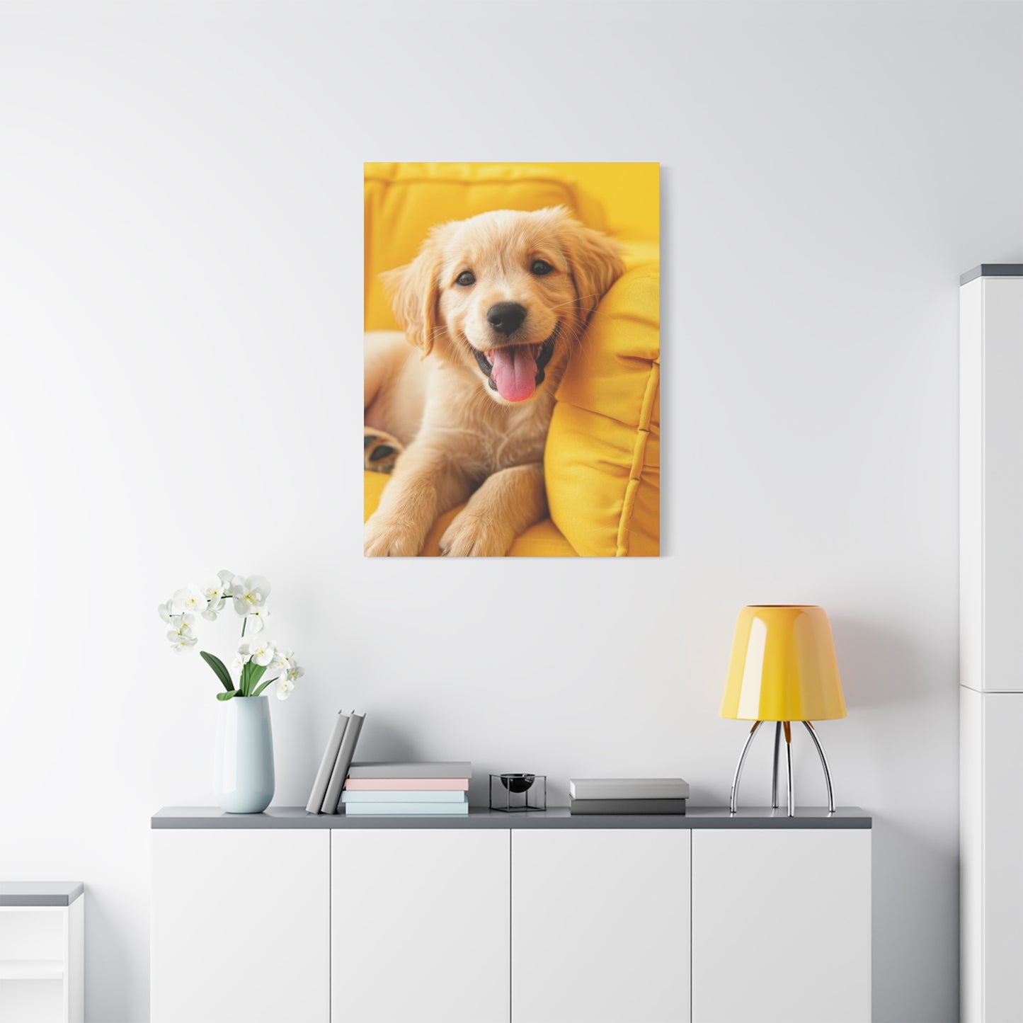 Golden Retriever On Sofa Dog Wall Art & Canvas Prints