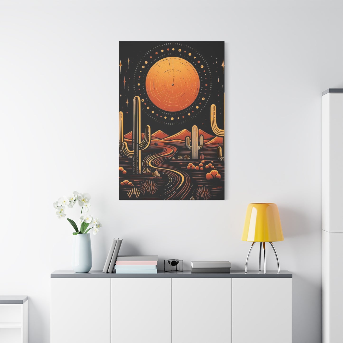 Dark Moon & Cactus In Desert Wall Art & Canvas Prints