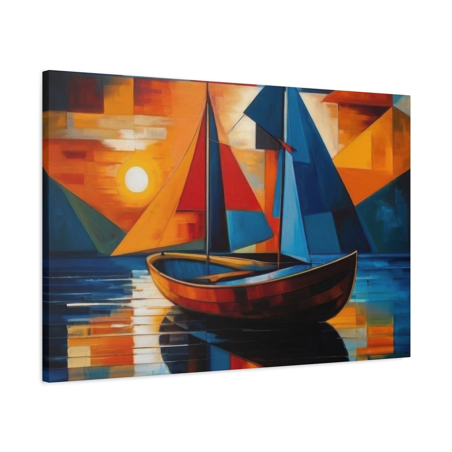 Boat In Water Sunset Cubism Wall Art & Canvas Prints