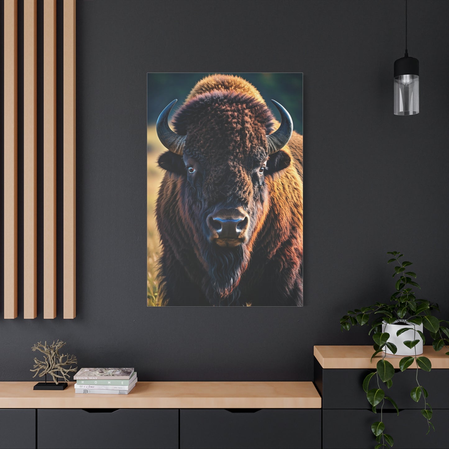 Dramatic Frontal Bison with Warm Copper Tones Wall Art & Canvas Print
