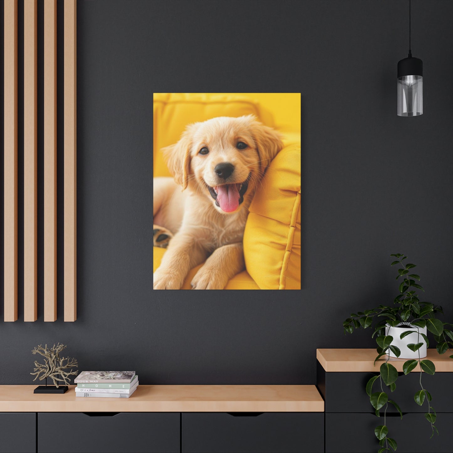 Golden Retriever On Sofa Dog Wall Art & Canvas Prints