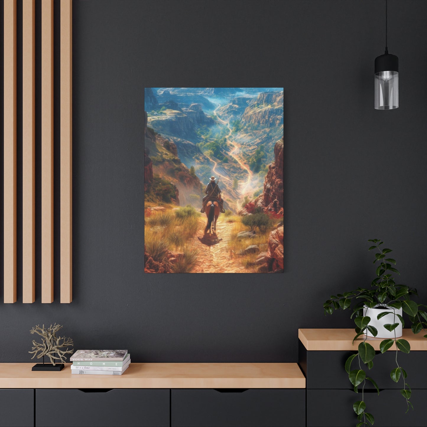 Cowboy Looking At Valley Landscape Wall Art & Canvas Prints