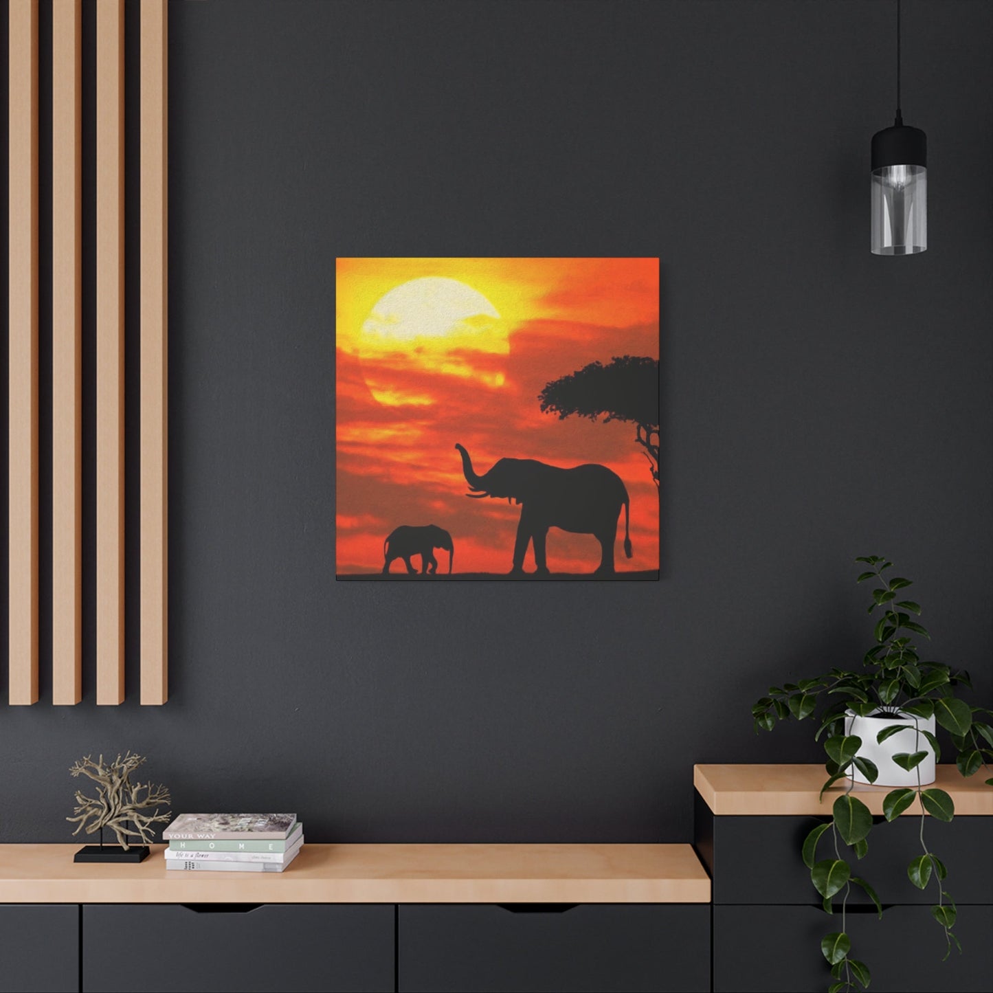 Elephant in Sunset Wall Art & Canvas Prints