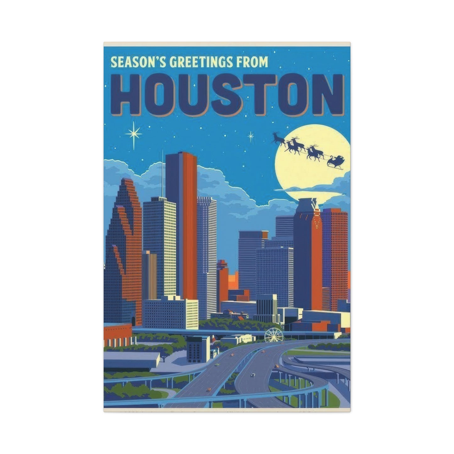 Houston Skyline Seasons Greetings Wall Art & Canvas Prints